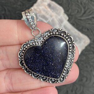 Blue Goldstone Heart Pendant Stone Crystal Jewelry